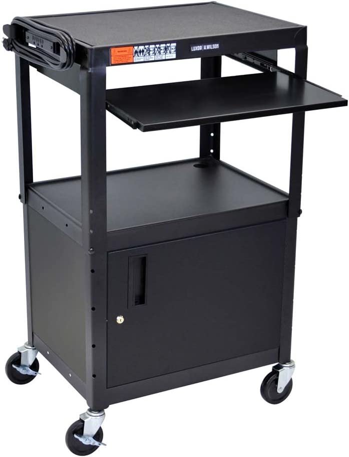 AVJ42KBC Adjustable Steel A/V Cart - Cabinet with Pullout Trays