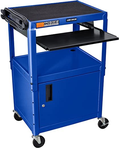 AVJ42KBC-RB Adjustable Height Steel Cart with Locking Cabinet, 400 lb