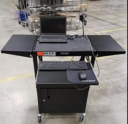 AVJ42KBCDL Metal A/V Cart with Pullout Keyboard Tray, Cabinet and 2 Drop Leaf Shelves, Adjustable Height, Black - Image 2