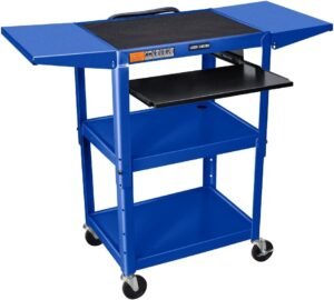 AVJ42KBDL-RB Adjustable Height Drop Leaf AV Cart, 42" H x 24" W x 18" D, Royal Blue