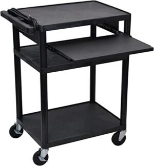 Endura Black 3 Shelf Presentation Cart 34" H with Pull Out Shelf