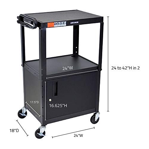 Multipurpose Adjustable Height Steel A/V Utility Cart with Cabinet - Black - Image 2