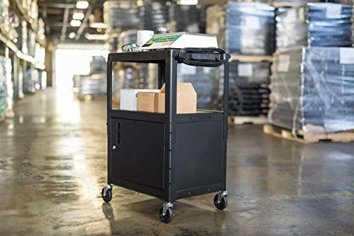 Multipurpose Adjustable Height Steel A/V Utility Cart with Cabinet - Black - Image 4