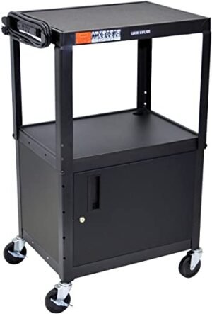 Multipurpose Adjustable Height Steel A/V Utility Cart with Cabinet - Black