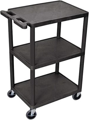Multipurpose Three Shelves Structural Foam Plastic Storage Utility Cart - Black