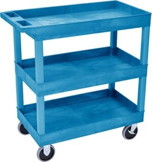 Three Shelf Heavy Duty High Capacity Tub Cart with Handle - 32 in. x 18 in, Blue
