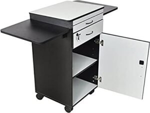 WPSDD3 Wood Multimedia Workstation Cart, 38 inches High; Durable Black/Gray Laminate Finish