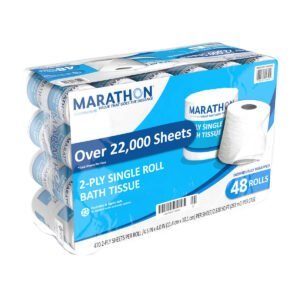 Marathon Bath Tissue, Standard Roll, 2-Ply, 4.5" x 4", 470 Sheets, 48 ct