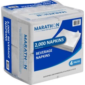Marathon Beverage Napkins, 1-Ply, White, 2000 ct