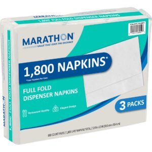Marathon Full Fold Dispenser Napkins, 1-Ply, White, 1800 ct