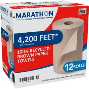 Marathon Recycled Dispenser Roll Towels, 1-Ply, Non-perforated, Brown, 12 ct