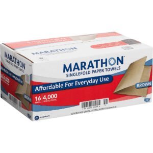 Marathon Singlefold Paper Towels, 1-Ply, Brown, 4000 ct