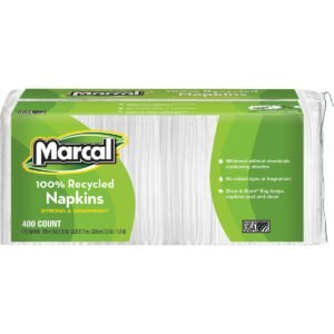 Marcal 100% Recycled 1-Ply Luncheon Napkins, White, 2400 ct
