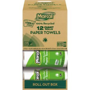 Marcal 100% Recycled 2-Ply Paper Towels, Giant Rolls, White, 140 U-Size-It Sheets, 12 ct