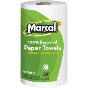 Marcal 100% Recycled 2-Ply Paper Towels, Jumbo Rolls, White, 210 Sheets, 12 ct