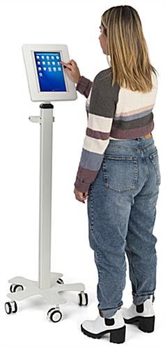 Max 10.5" Tablet Stand w/ Wheels, Adjustable Height, Tilting Enclosure - White - Image 4