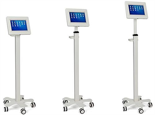 Max 10.5" Tablet Stand w/ Wheels, Adjustable Height, Tilting Enclosure - White - Image 7