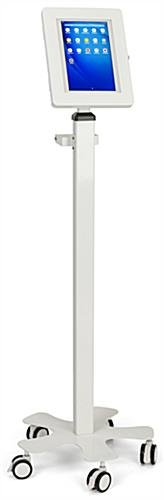 Max 10.5" Tablet Stand w/ Wheels, Adjustable Height, Tilting Enclosure - White