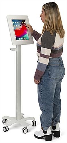 Max 12.9" Tablet Stand w/ Wheels, Adjustable Height, Tilting Enclosure - White - Image 4