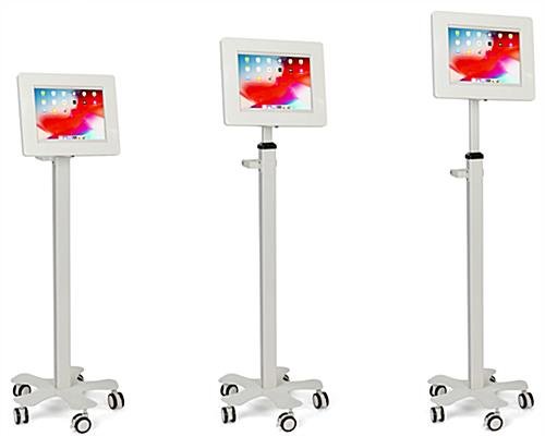 Max 12.9" Tablet Stand w/ Wheels, Adjustable Height, Tilting Enclosure - White - Image 7