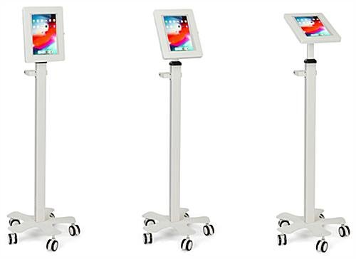 Max 12.9" Tablet Stand w/ Wheels, Adjustable Height, Tilting Enclosure - White - Image 8