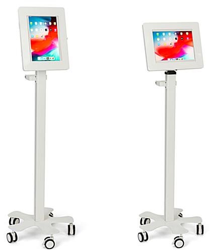 Max 12.9" Tablet Stand w/ Wheels, Adjustable Height, Tilting Enclosure - White - Image 9
