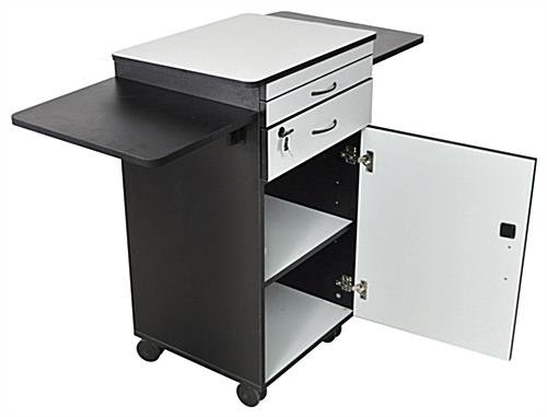 Media Cart with Locking Cabinet, Pull-Out Keyboard Tray, Locking Wheels - Black, Gray - Image 3