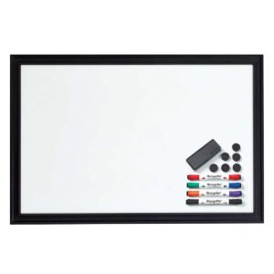MessageStor Magnetic Dry Erase Board with Accessories, Black or White Frame, 24"L x 36"W