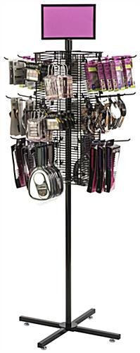 Metal Gridwall Fixture w/ Wheels & (20) 8" Hooks, 4-Sided - Black