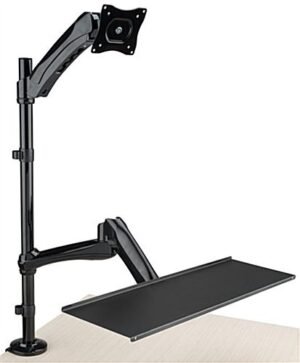 Monitor Mount w/ 2 Adjustable Arms, Tilting Bracket, Desk or Grommet Clamp - Black
