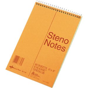 National Steno Book, Gregg Ruled, Green Paper, Brown Cover, 6" x 9", 80 Sheets