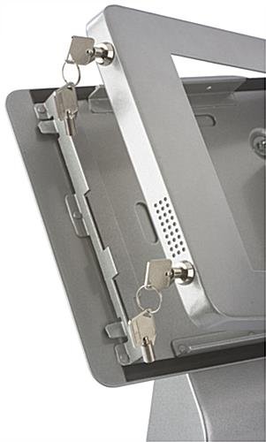 Navigator Plus Series iPad Floor Stand w/ Locking Enclosure & Poster Holder - Silver - Image 8