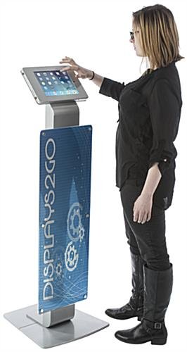 Navigator Plus Series iPad Floor Stand w/ Locking Enclosure & Poster Holder - Silver - Image 9