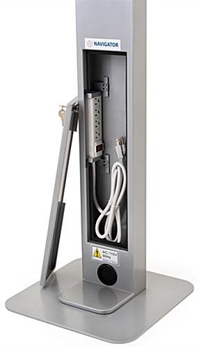 Navigator Series iPad Floor Stand & Enclosure w/ Lock and Hidden Power Strip - Silver - Image 5