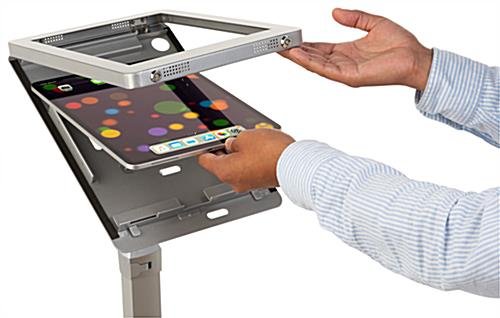 Navigator Series iPad Pro Floor Stand & Height Adjustable Enclosure w/ Lock - Silver - Image 4