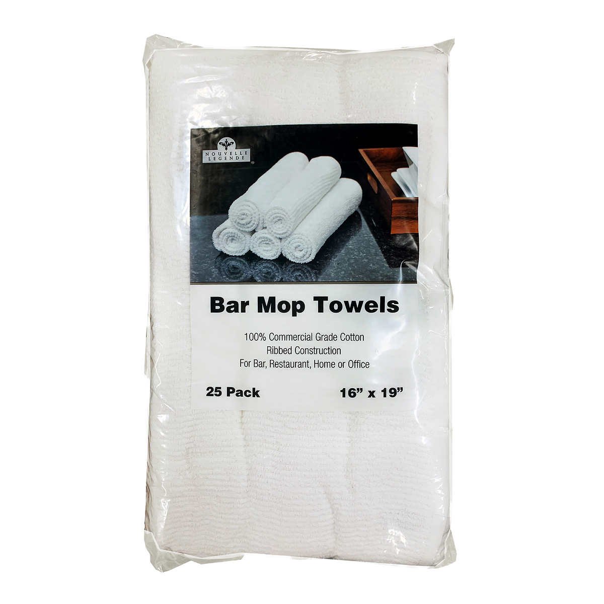 Nouvelle Legende Bar Mop Towels, White, 25 ct