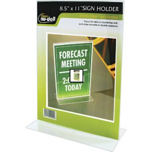 Nu-Dell Stand-Up Sign Holder, 8-1/2"W x 11"L, Clear