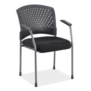 OfficeSource Aero Collection Guest or Side Chair with Arms, Black Fabric Seat and Titanium Frame