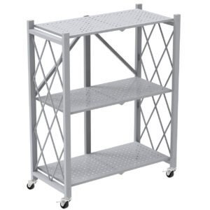 OfficeSource Any Space WFH Collection Folding Metal Bookcase with 3 Shelves and Casters - 44"H