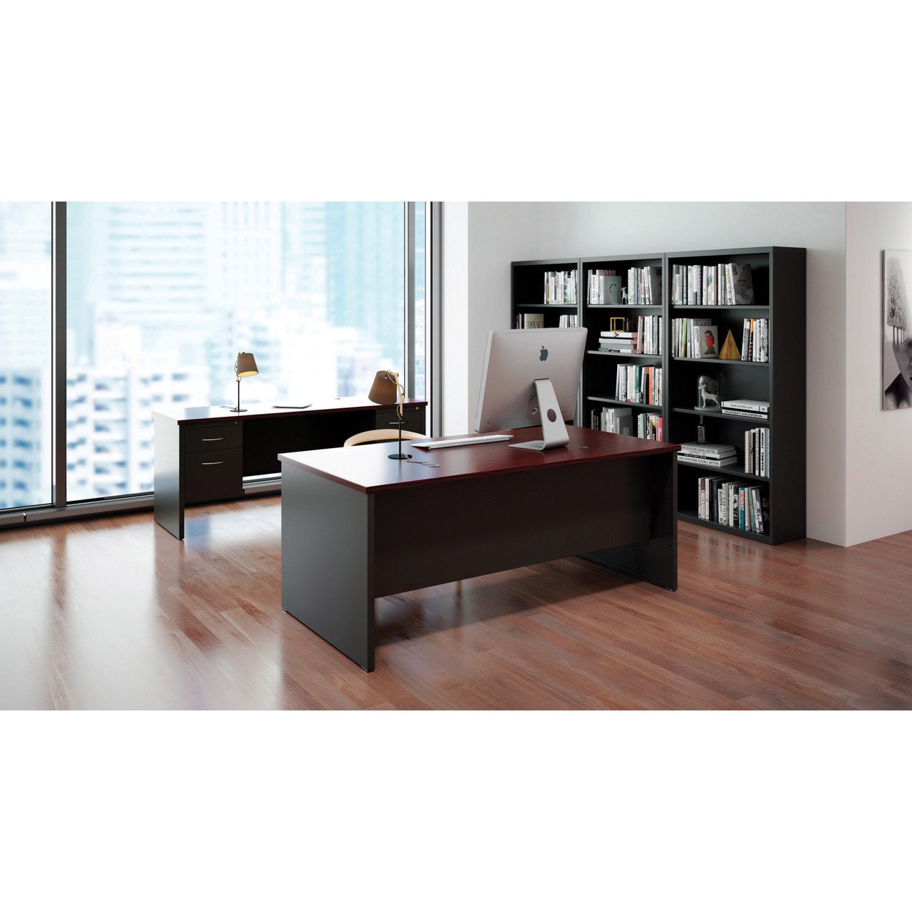OfficeSource Bedford Collection Double Pedestal Modular Desk - 72"W x 36"D - Image 2