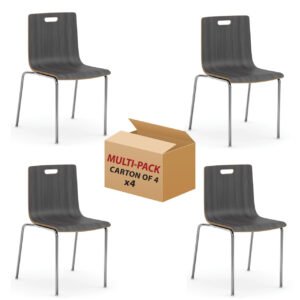 OfficeSource | Bleecker Street Collection | Wood Stack Chair, Hand Hole in Back with Chrome Base (Pack of 4)