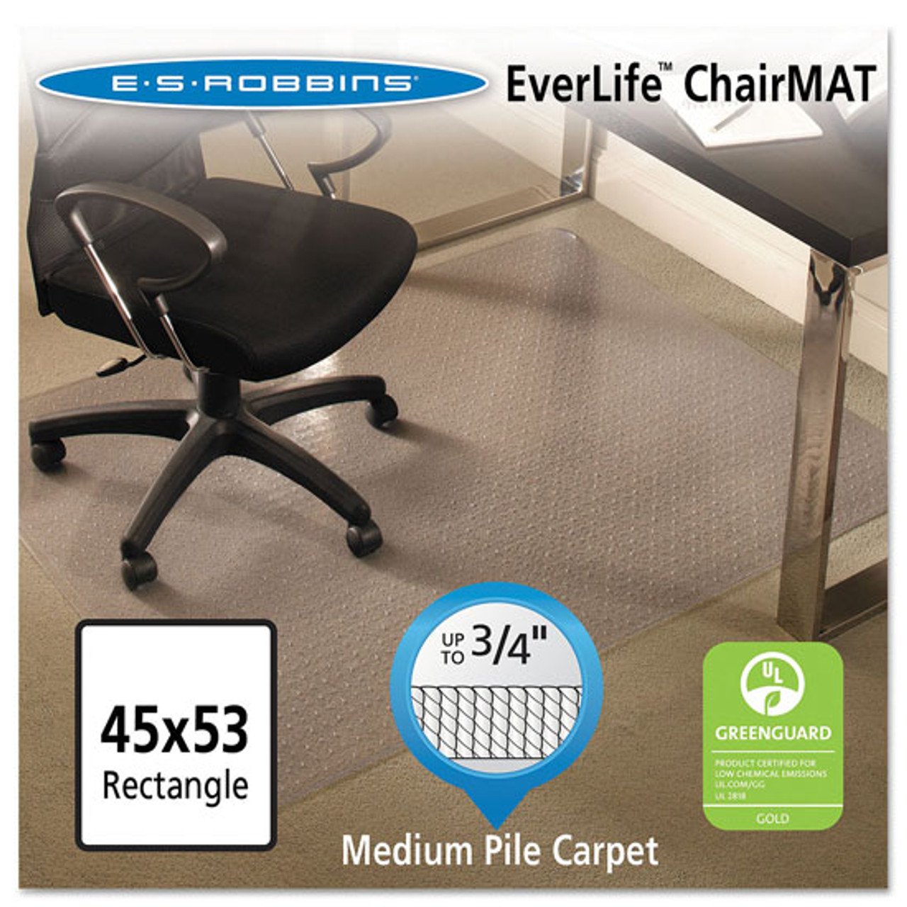 OfficeSource by ES Robbins Everlife Chair Mat for Medium Pile Carpet, 45" x 53" Rectangle, Clear - Image 3