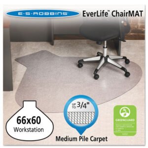 OfficeSource by ES Robbins Everlife Chair Mat for Medium Pile Carpet, 66" x 60" Workstation, Clear