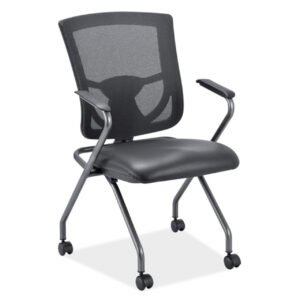 OfficeSource | CoolMesh Pro Collection | Mesh Back Nesting Chair with Upholstered Seat and Titanium Frame