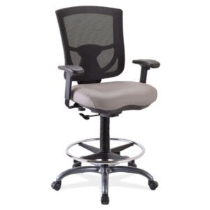 OfficeSource | CoolMesh Pro Collection | Mesh Back Task Stool with Adjustable Arms, Antimicrobial Upholstered Seat, Footring and Black Frame