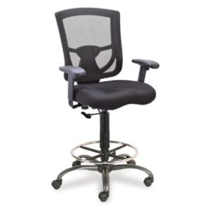 OfficeSource | CoolMesh Pro Collection | Mesh Back Task Stool with Adjustable Arms, Upholstered Seat, Footring and Black Base