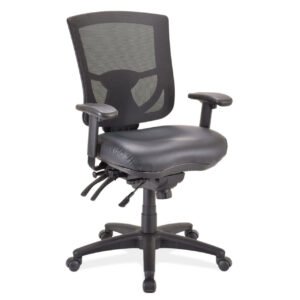 OfficeSource | CoolMesh Pro Collection | Multi-Function, Mid Back Chair with Antimicrobial Upholstered Seat, Adjustable Arms and Black Frame