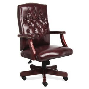 Executive High Back Chair Swivel Oxblood Caressoft  With Mahogany Finish Frame