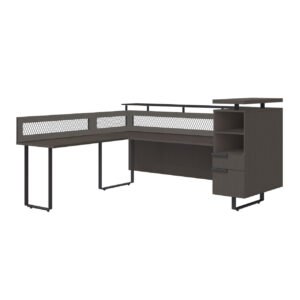 OfficeSource | Palisades Collection | Left Reception Desk with Glass Transaction Top