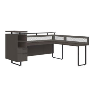 OfficeSource | Palisades Collection | Right Reception Desk with Glass Transaction Top